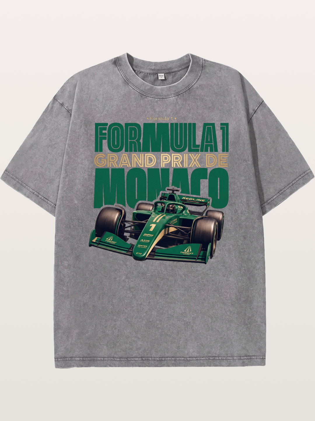 Green Monaco F1 Race Print Washed T-shirt