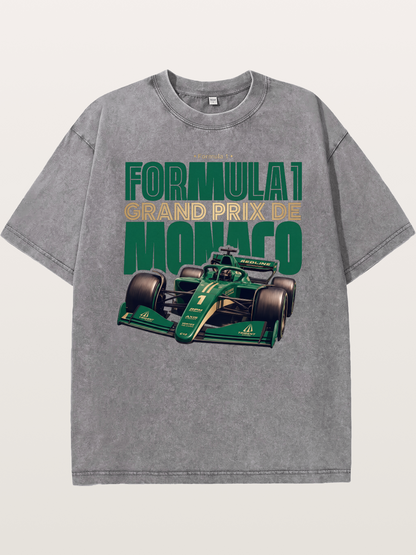Green Monaco F1 Race Print Washed T-shirt