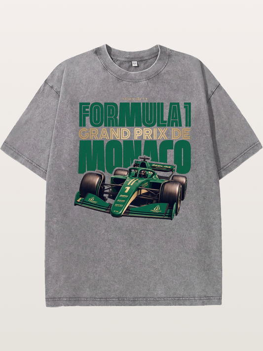 Green Monaco F1 Race Print Washed T-shirt