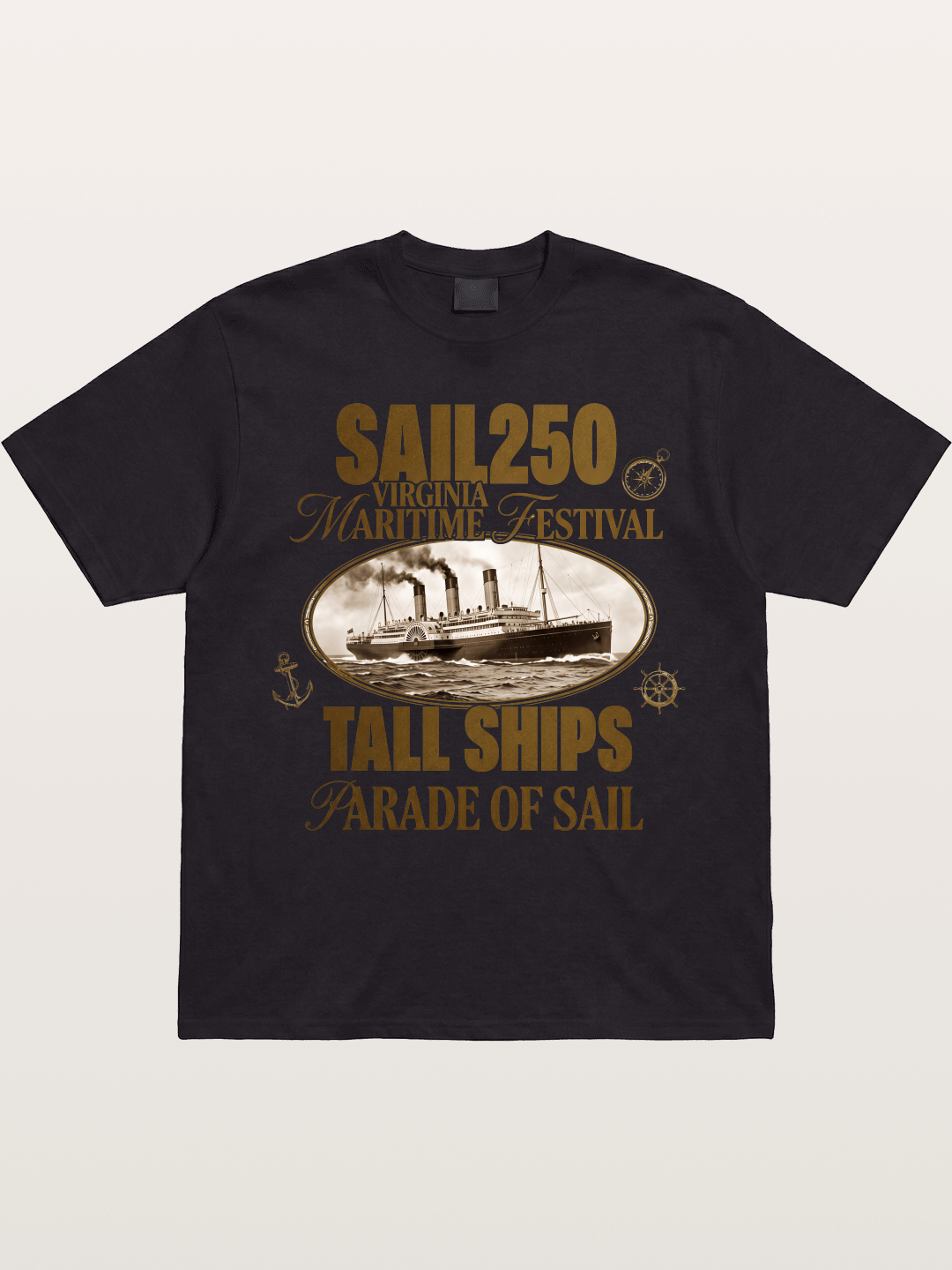 Vintage Sail Ship Maritime Print Gildan T-shirt