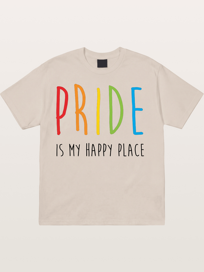 Pride Is My Happy Place Rainbow Text Cotton T-shirt