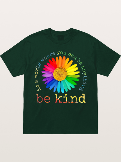 Rainbow Daisy Be Kind Quote Design Gildan T-shirt