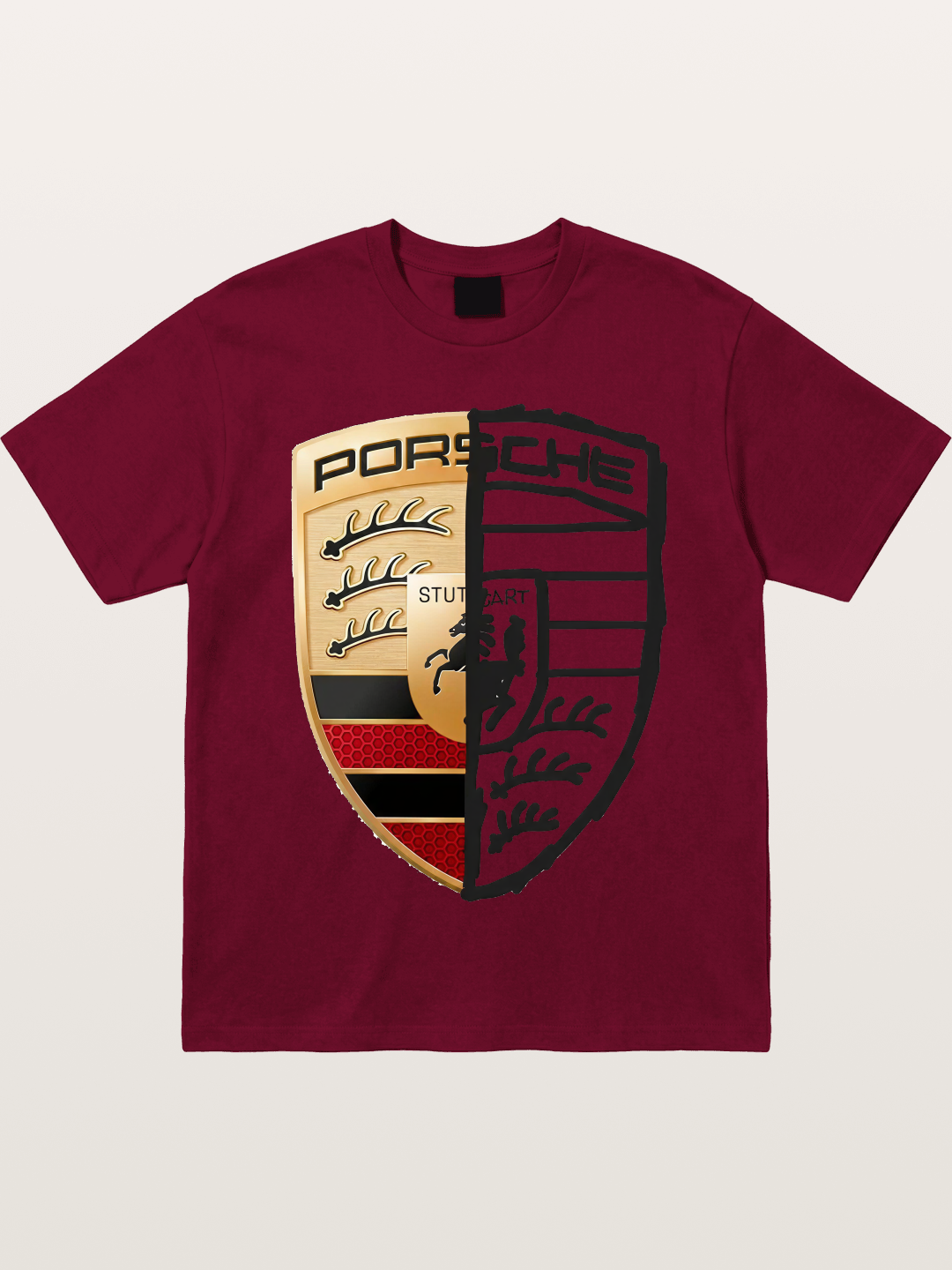 Porsche Half Sketch Half Real Gildan T-shirt