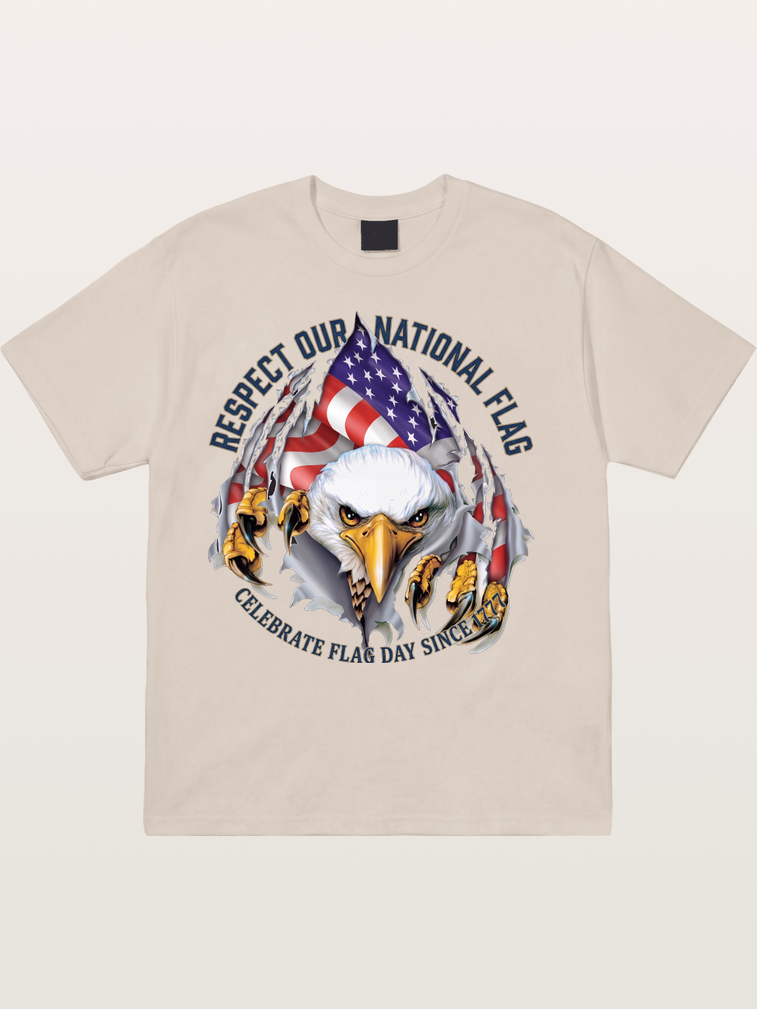 Ripped Flag Eagle Patriotic Print Cotton T-shirt