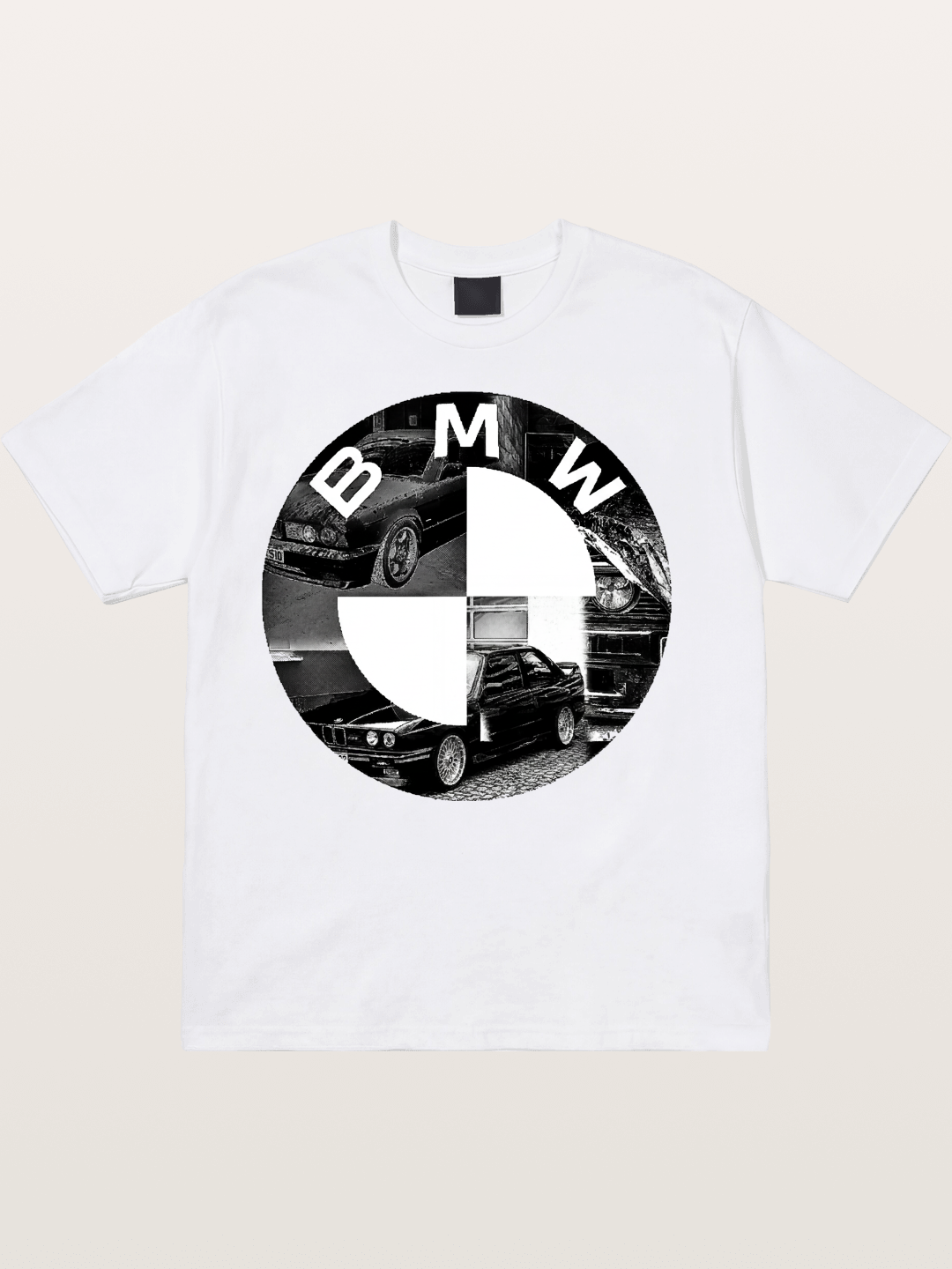 BMW Black White Photo Collage Logo Cotton T-shirt