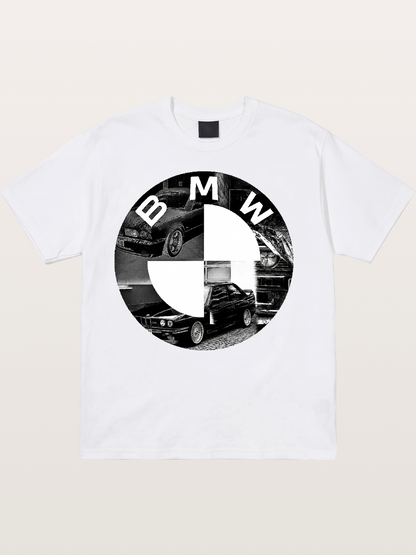 BMW Black White Photo Collage Logo Cotton T-shirt