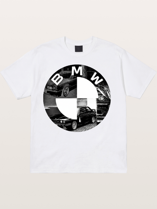 BMW Black White Photo Collage Logo Cotton T-shirt