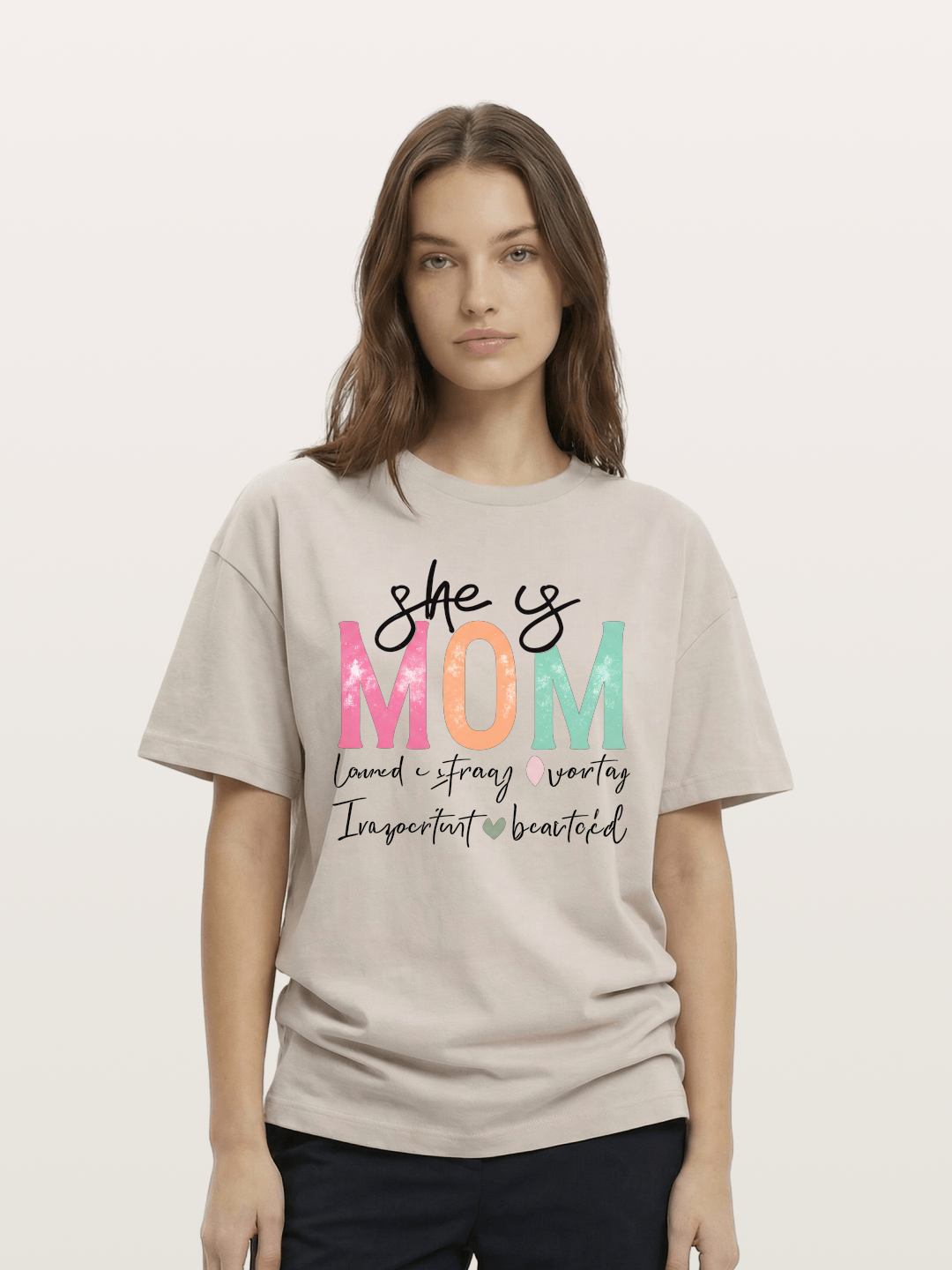 She is Mom Boho Pastel Print Cotton T-shirt