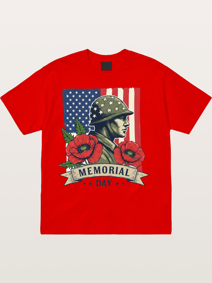 Memorial Day Poppy Soldier Art Cotton T-shirt