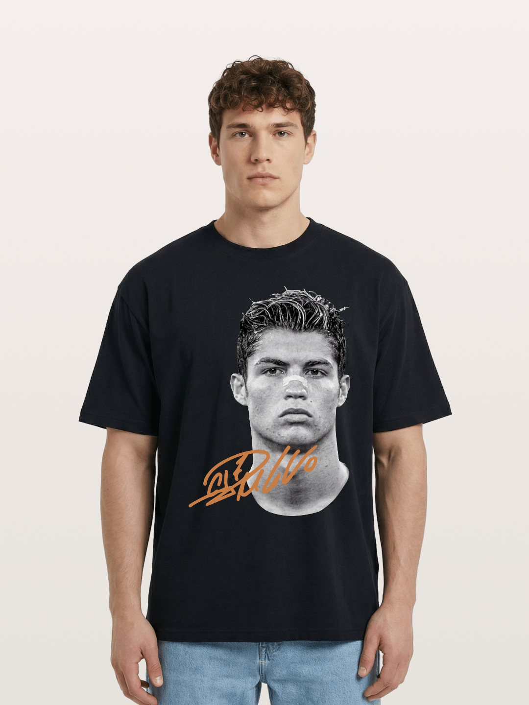Cristiano Ronaldo Black White Portrait Cotton T-shirt