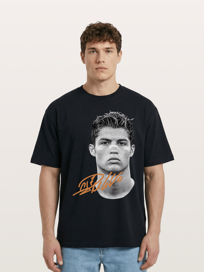 Cristiano Ronaldo Black White Portrait Cotton T-shirt