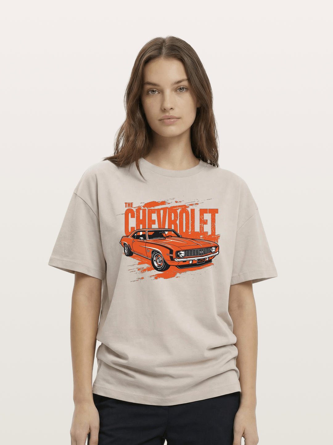 Orange Classic American Car Cotton T-shirt