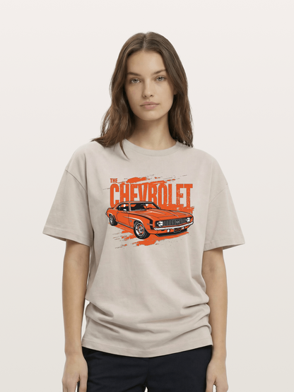 Orange Classic American Car Cotton T-shirt