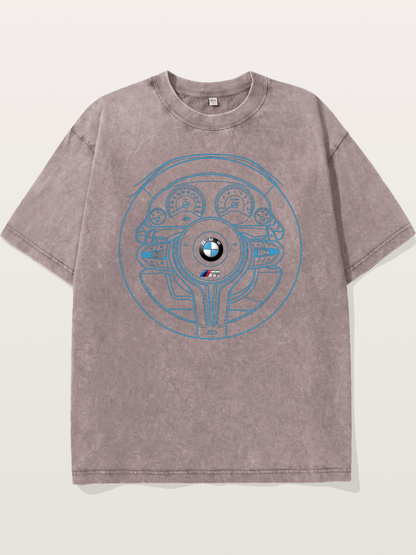 BMW M Vintage Steering Wheel Draft Washed T-shirt