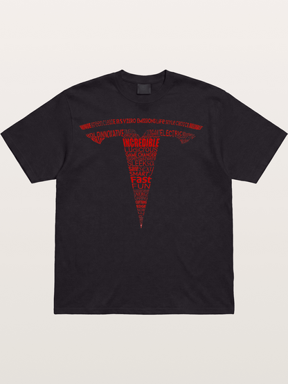 Tesla Word Cloud Heart Print Cotton T-shirt