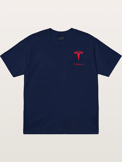 Tesla Red Logo Sticker Gildan T-shirt