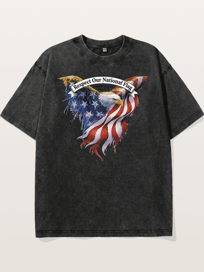 Flag Wing Eagle Banner Art Washed T-shirt