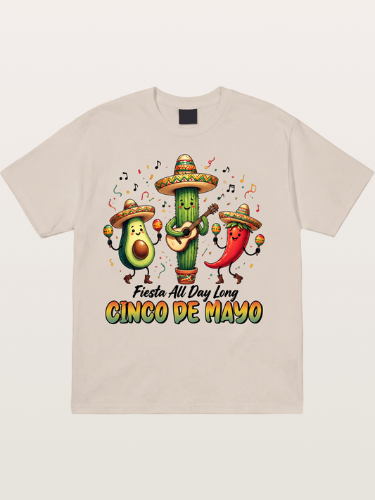 Mexican Fiesta Cartoon Characters Cotton T-shirt
