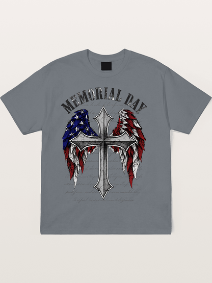Memorial Day Cross Wings Art Cotton T-shirt