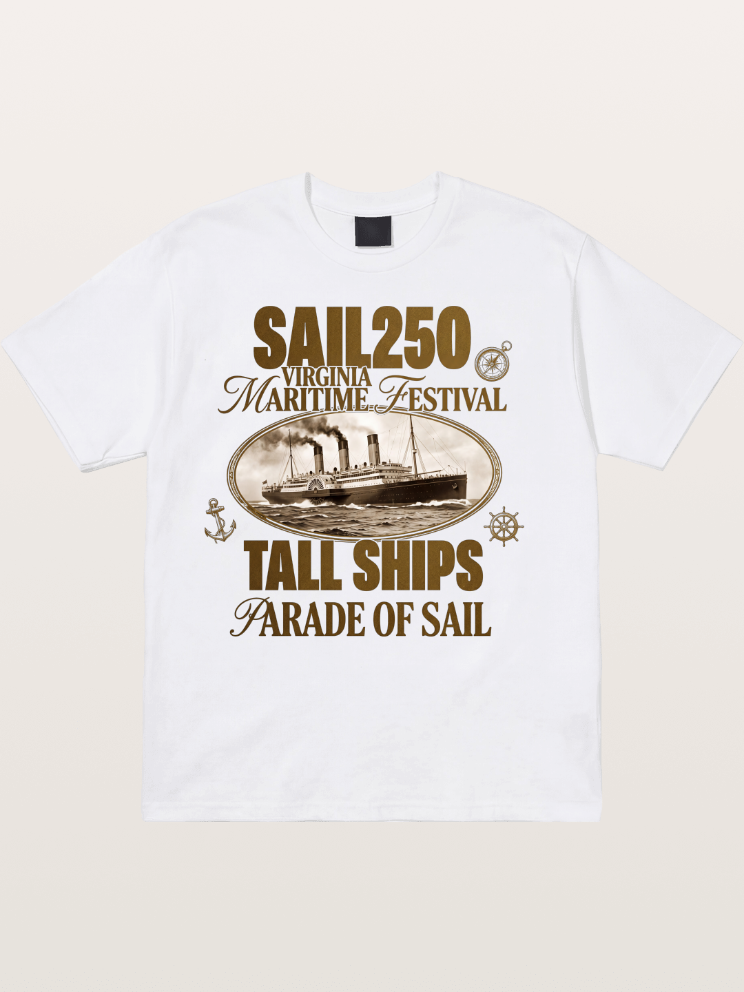 Vintage Sail Ship Maritime Print Cotton T-shirt