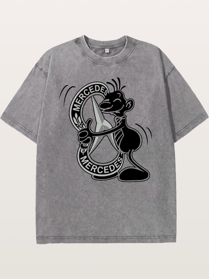 Character Holding Mercedes Emblem Washed T-shirt