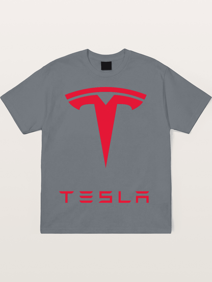Tesla Red Logo Sticker Cotton T-shirt