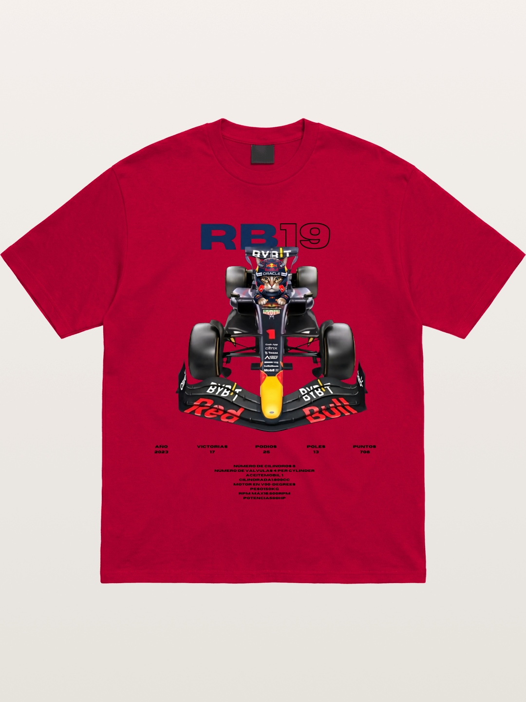 Cat Driving Red Bull F1 Gildan T-shirt