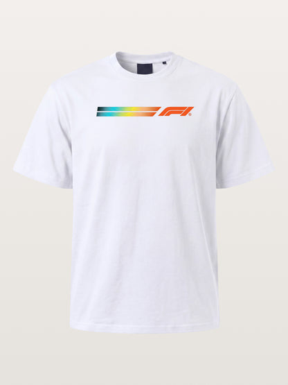 F1 Rainbow Gradient Stripe Banner Cotton T-shirt