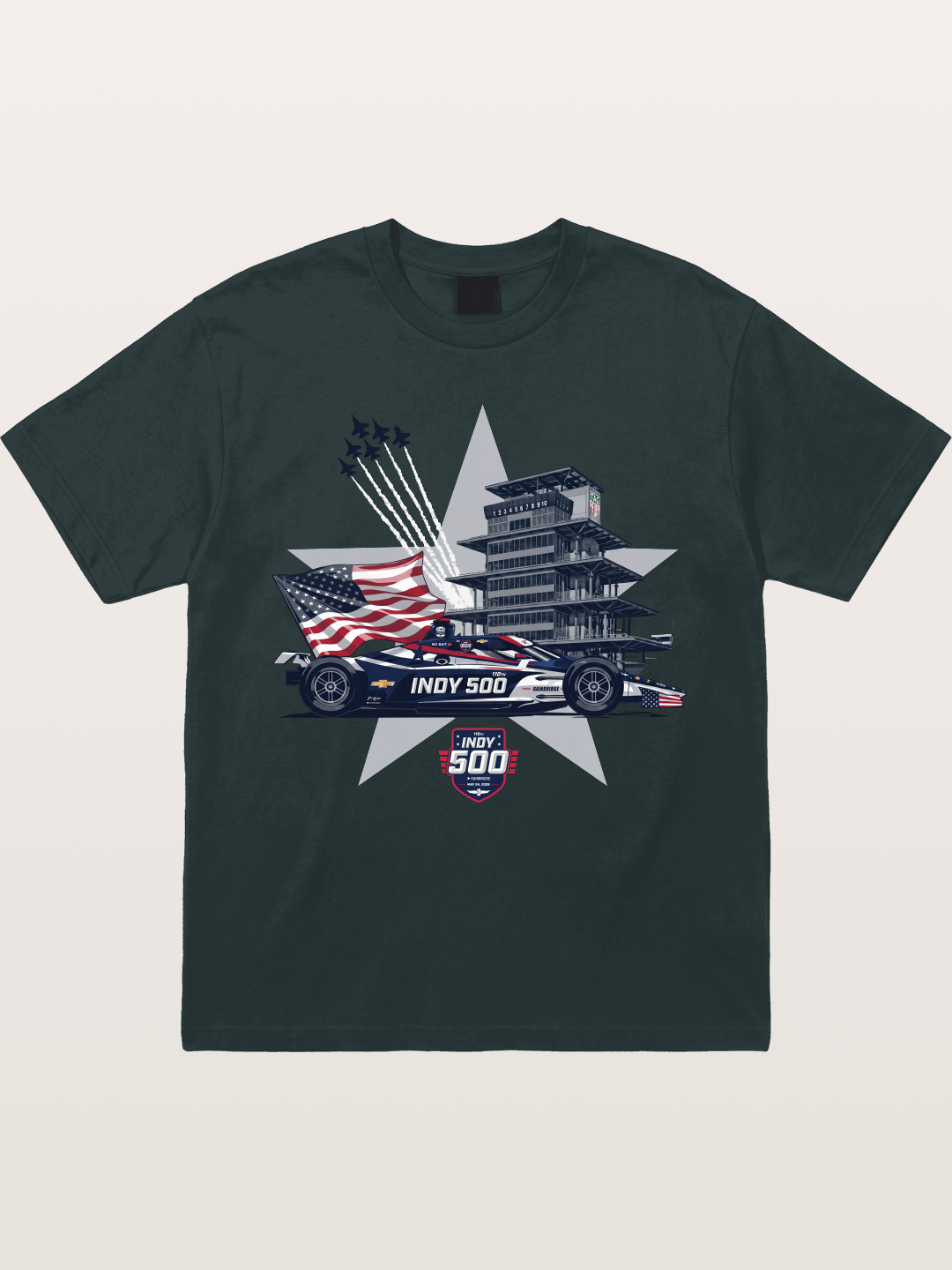 Indy 500 Pagoda Star Flag Illustration Gildan T-shirt