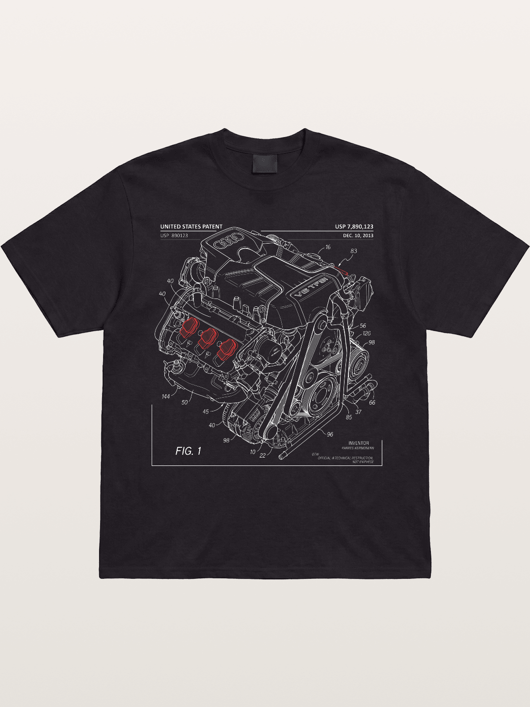 V6 TFSI Audi Powertrain Patent Drawing Gildan T-shirt