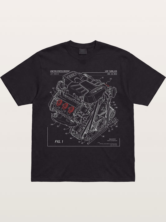 V6 TFSI Audi Powertrain Patent Drawing Gildan T-shirt