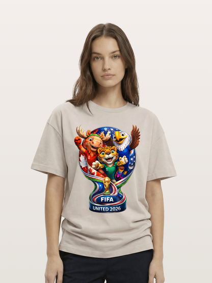 World Cup Mascots Globe Design Cotton T-shirt