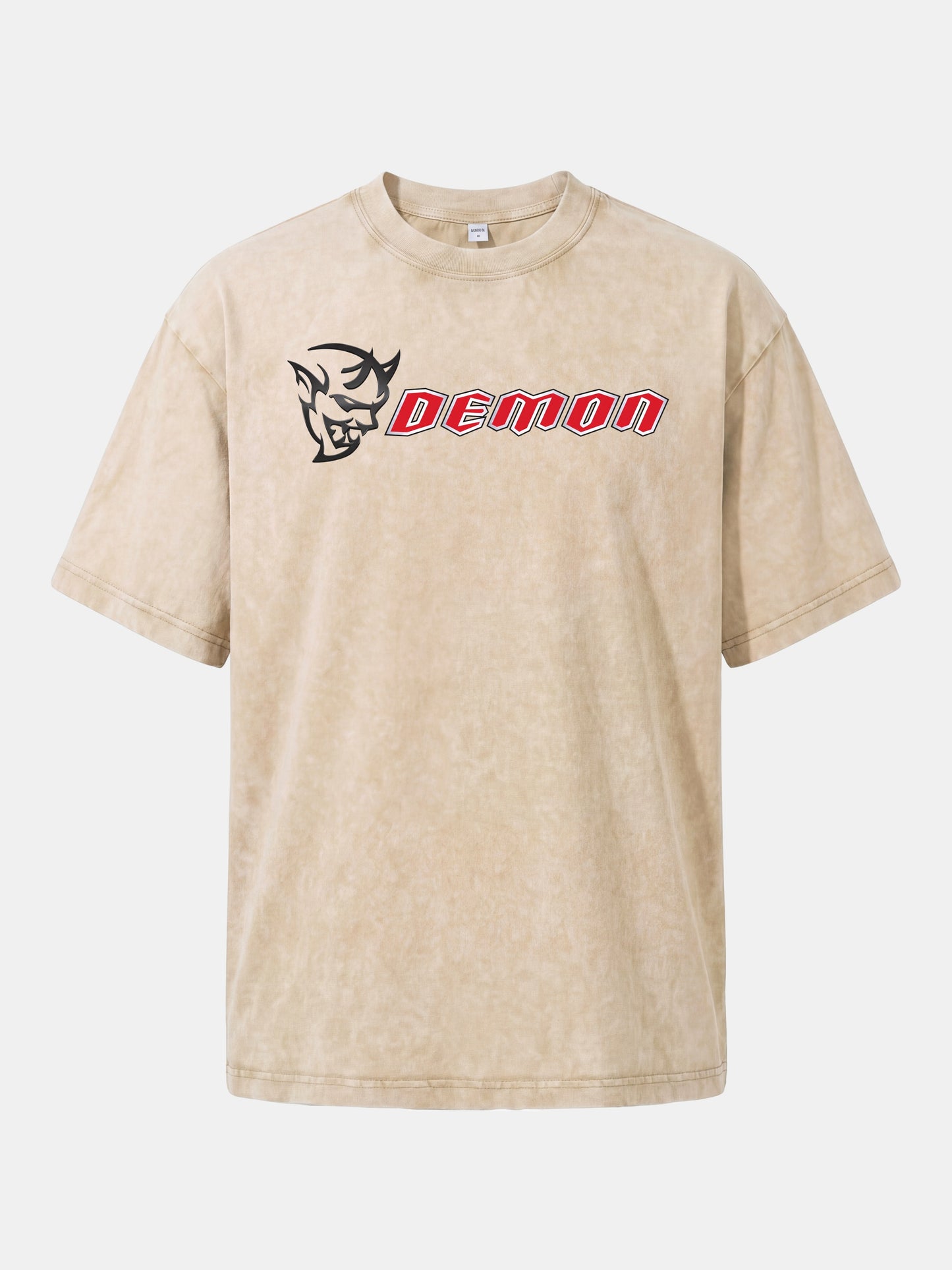 Demon Devil Head Letter Card Washed T-shirt