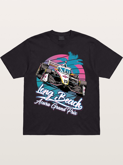 Retro Long Beach Race Graphic Cotton T-shirt