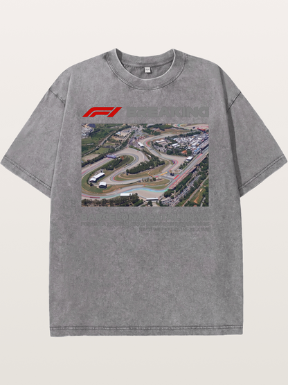 Barcelona Catalunya Track Aerial View Washed T-shirt