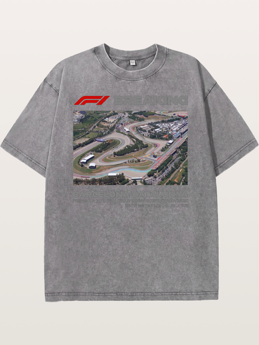 Barcelona Catalunya Track Aerial View Washed T-shirt