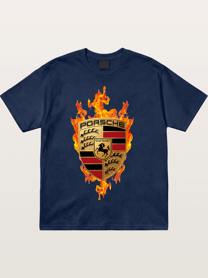 Porsche Flaming Logo Print Cotton T-shirt