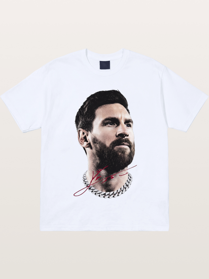 Messi Black White Signature Portrait Gildan T-shirt