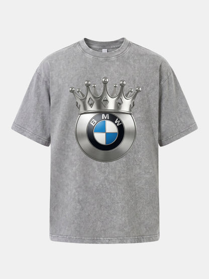 Crowned BMW Logo Metal Art Washed T-shirt