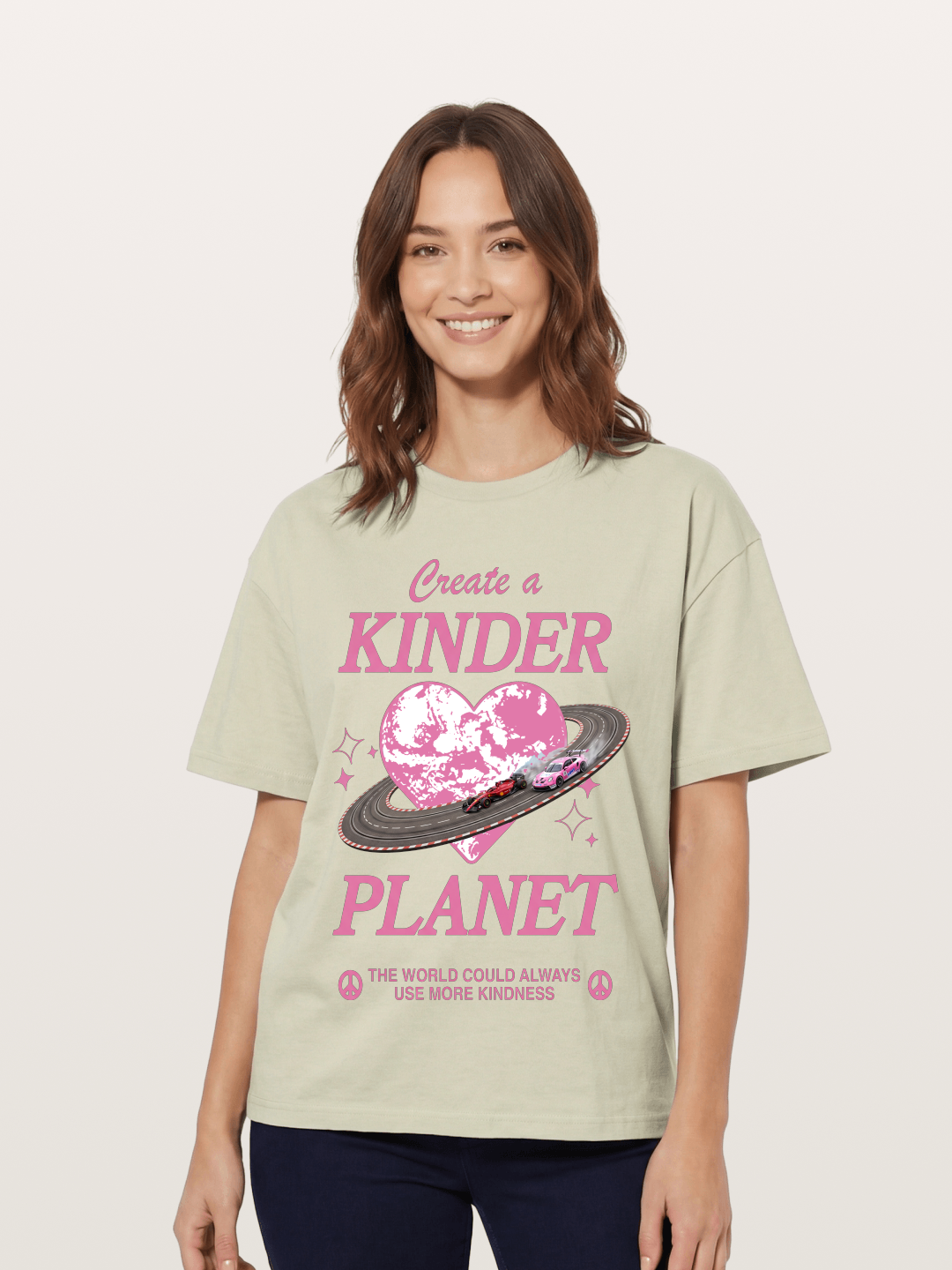 Pink Heart Earth Race Cotton T-shirt
