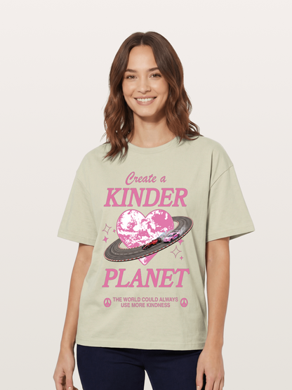 Pink Heart Earth Race Cotton T-shirt