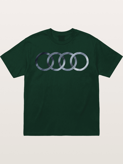Audi Four Rings Brushed Metal Logo Gildan T-shirt