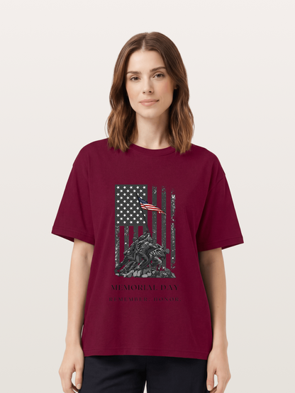 Memorial Day Flag Raising Print Gildan T-shirt