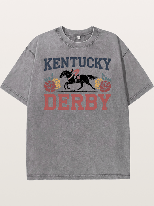 Kentucky Derby Rose Horse Poster Washed T-shirt