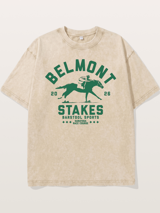 Belmont Stakes Horse Rider Silhouette Washed T-shirt