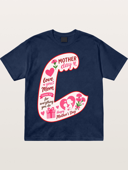 Mother's Day Love You Mom Art Cotton T-shirt
