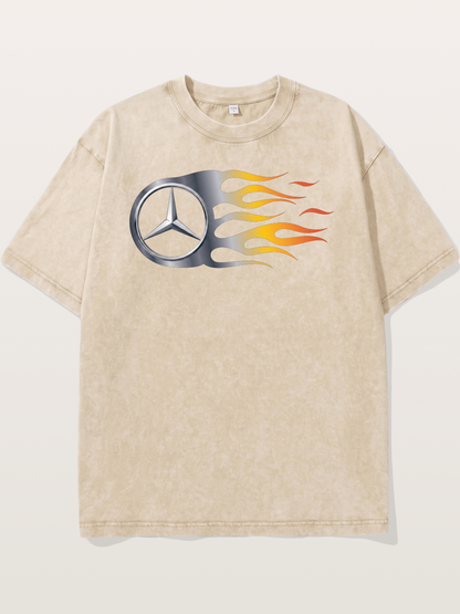Mercedes Star With Flame Design Washed T-shirt