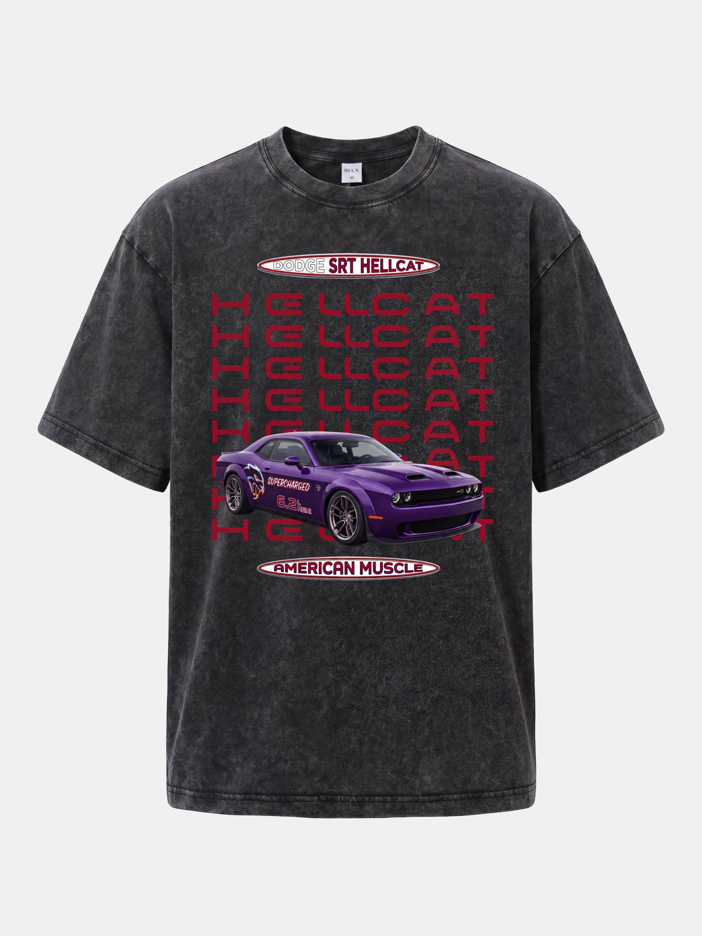 Purple Hellcat Repeat Font Card Washed T-shirt