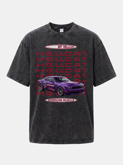 Purple Hellcat Repeat Font Card Washed T-shirt