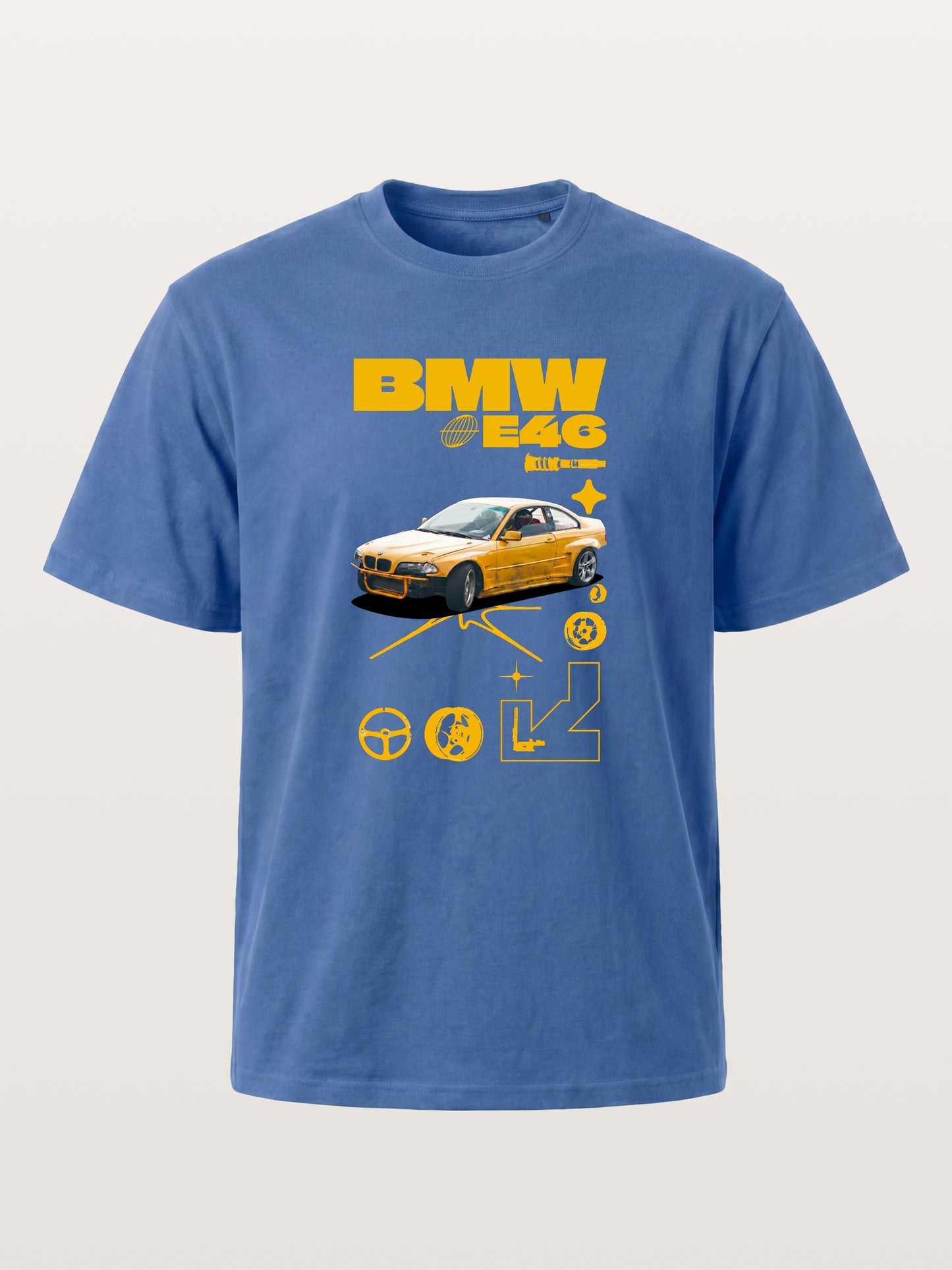 BMW E46 Yellow Tuner Print Gildan T-shirt